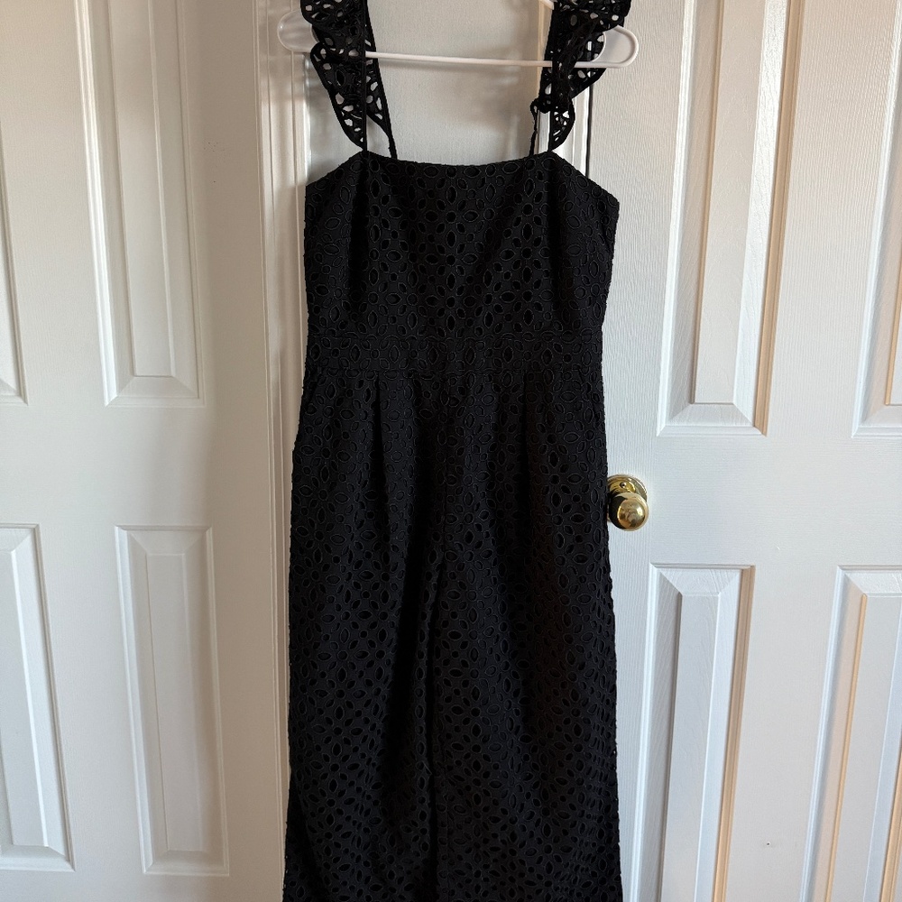 NWT J.Crew Black Ruffle Jumpsuit in Embroidered Eyelet Sz6
